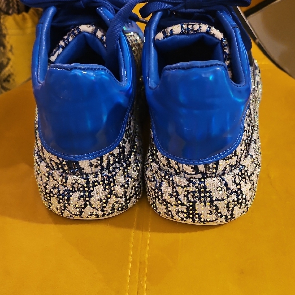 Christian Dior Like Royal Blue Patterned Lace-Up Sneakerswith CD logo - Picture 3 of 7